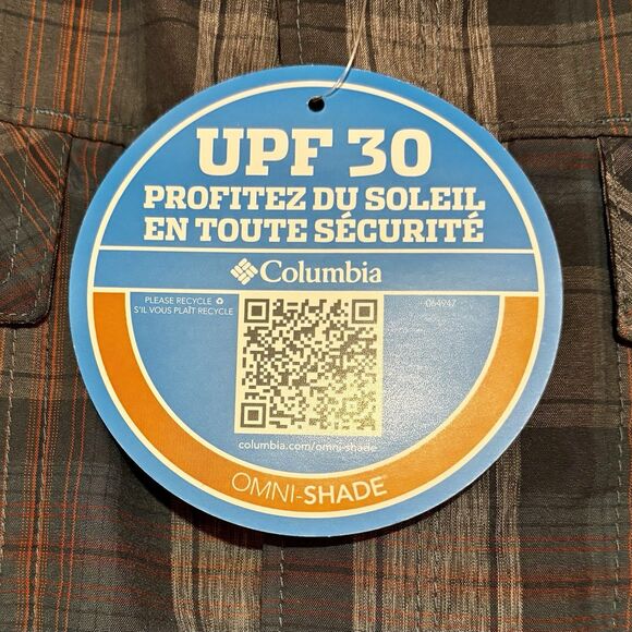 Columbia Omni Shade Shirt Men's XXL UPF 30 Plaid Gray Brown Roll Tab Sleeve NEW - Picture 5 of 10